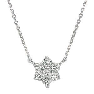 0.50 Carat Natural Diamond Flower Necklace 14K White Gold G SI